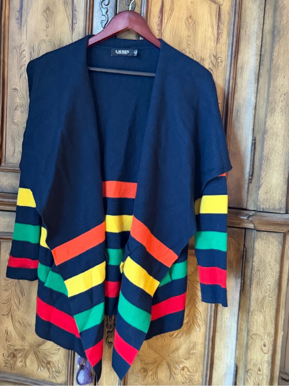 Ralph Lauren Navy Teddy Jacket with Rainbow Stripes